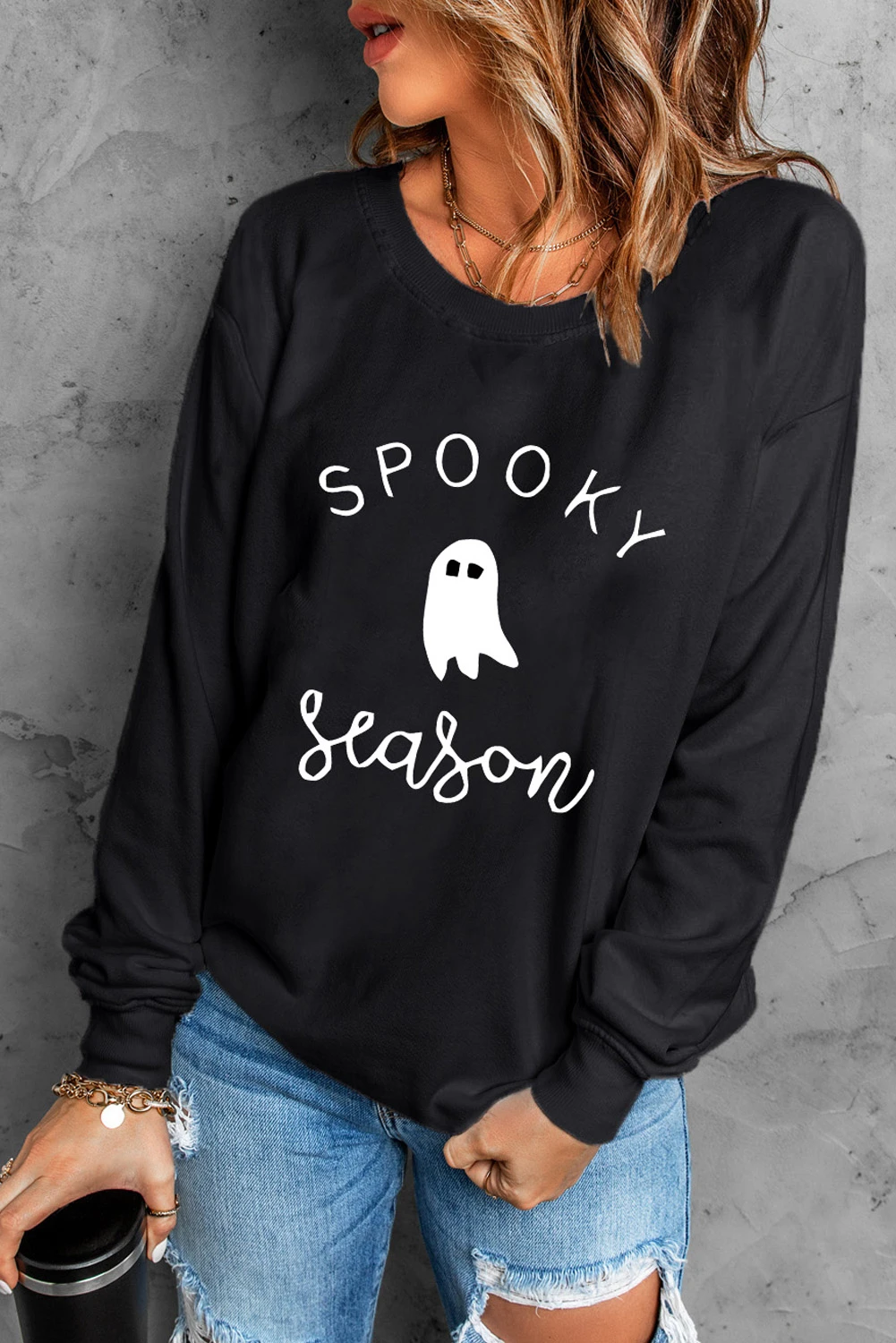 黑色 SPOOKY Season 幽灵图案套头衫 LC2538318
