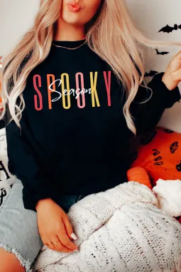 黑色 Spooky Season 休闲图案套头衫