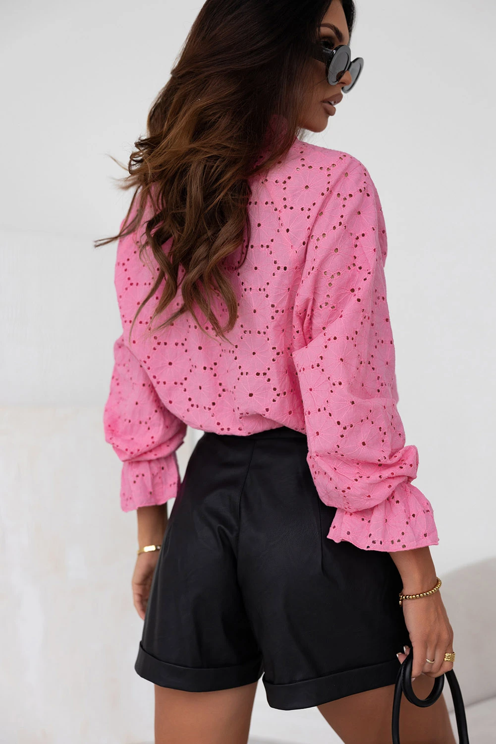 粉色镂空刺绣花卉衬衫 LC2553681