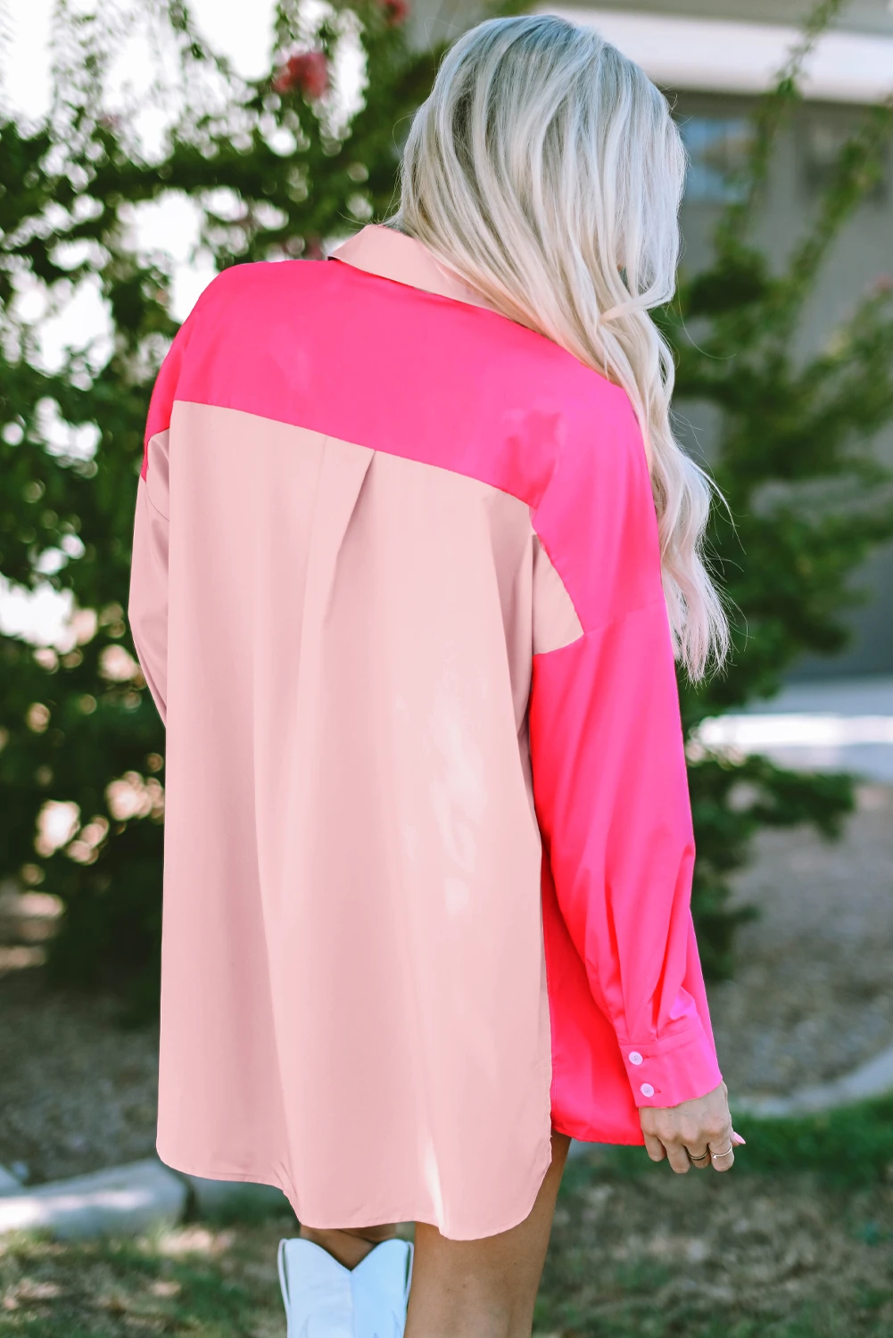 粉色拼色大廓形撞色衬衫 LC2553620
