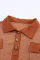 棕色华夫格针织纽扣撞色饰边长袖上衣