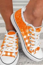 橙色格纹平底帆布鞋