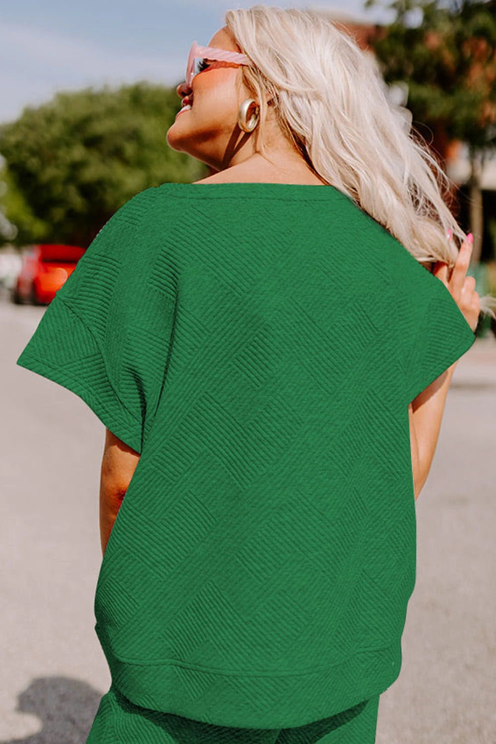 深绿色纹理宽松T恤+抽绳裤套装 LC624971