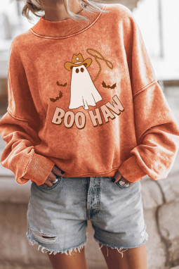橙色 BOO HAW 幽灵万圣节印花落袖套头衫