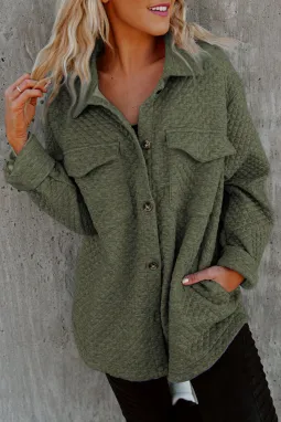 绿色复古绗缝带盖口袋纽扣夹克衫