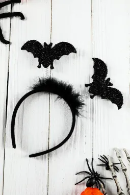 黑色羽毛蝙蝠天线万圣节派对发饰