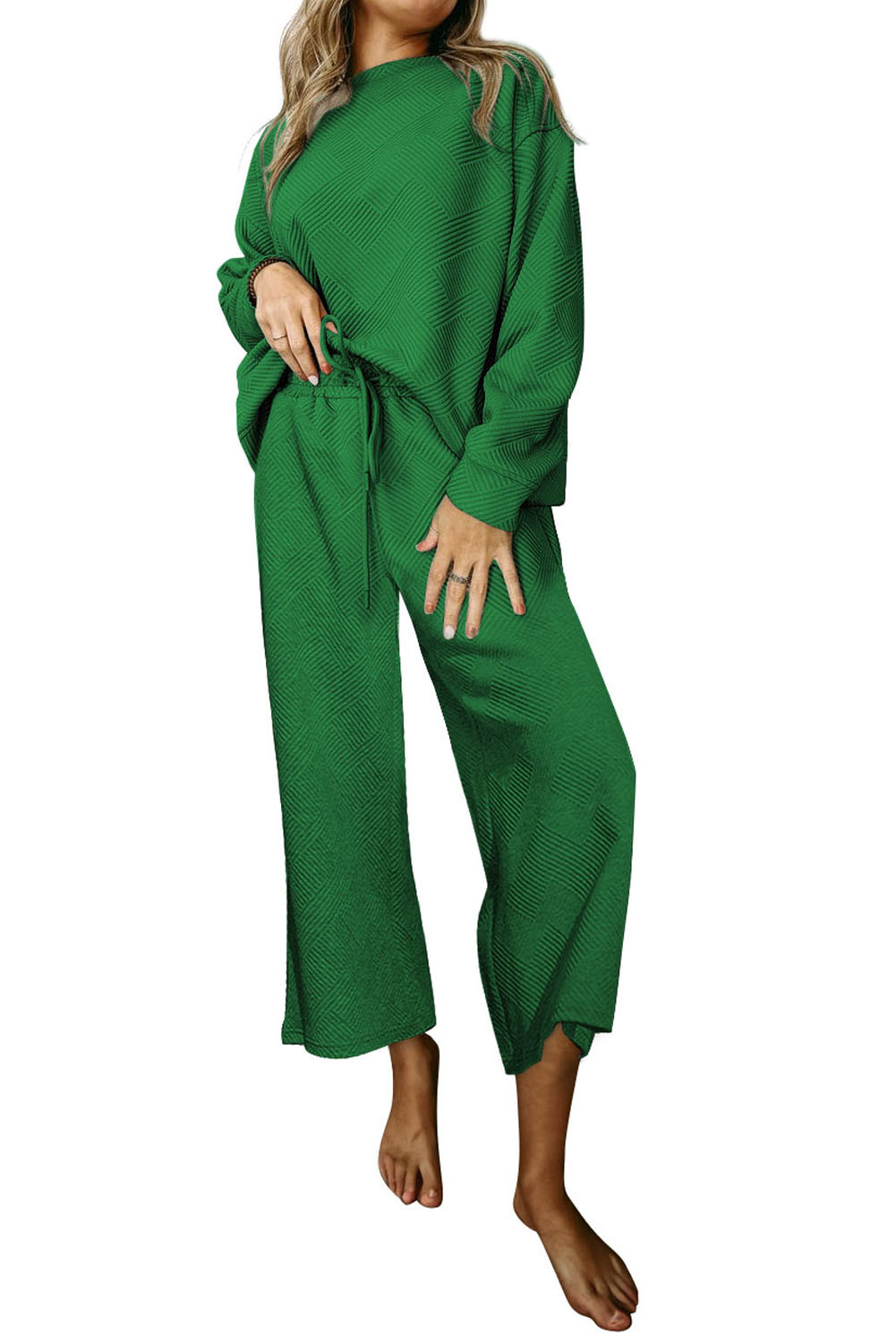 深绿色超宽松质感休闲套装 2 件套 LC624971