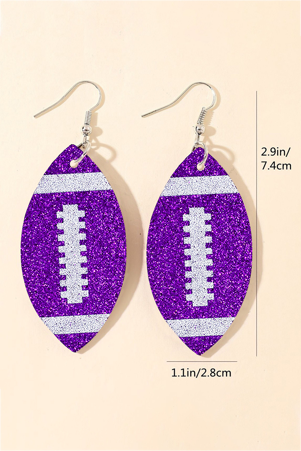 紫色亮片橄榄球吊式耳环 BH013367