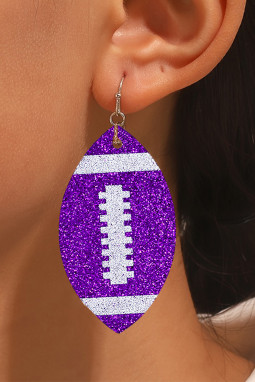 紫色亮片橄榄球吊式耳环
