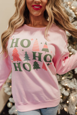 粉色圣诞树 HO 图案套头运动衫