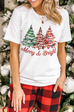 白色圣诞树印花圆领 T 恤