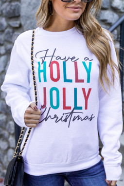白色 Have a HOLLY JOLLY 圣诞套头运动衫