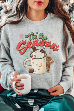 灰色 Tis The Season 图案圣诞时尚运动衫