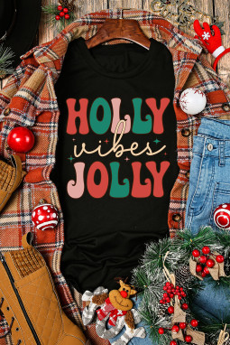 黑色 HOLLY JOLLY Vibes 圣诞圆领 T 恤