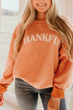 橙色 THANKFUL 字母图案套头衫