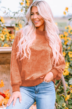 橙色落肩圆领套头运动衫