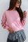 粉色梭织镂空落袖毛衣