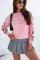 粉色梭织镂空落袖毛衣