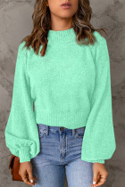 Sky Blue Solid Color Lantern Sleeve Knitted Sweater