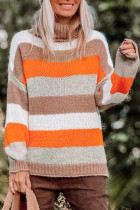 Multicolor Color Block Striped Knitted Drop Shoulder Turtleneck Sweater