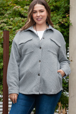 灰色加大码绗缝图案衬衫外衣