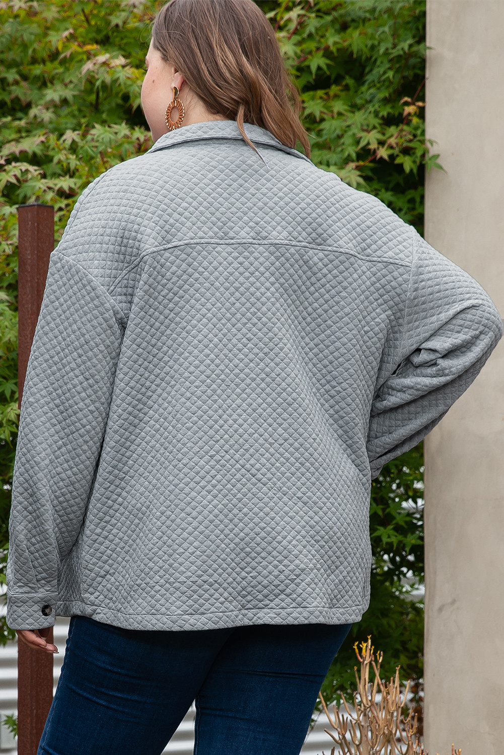 灰色加大码绗缝图案衬衫外衣 LC854301