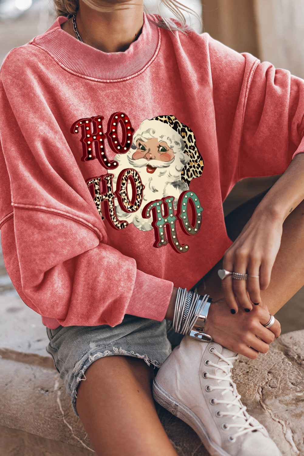 Red HO HO HO Santa Claus Graphic Sweatshirt LC25314590