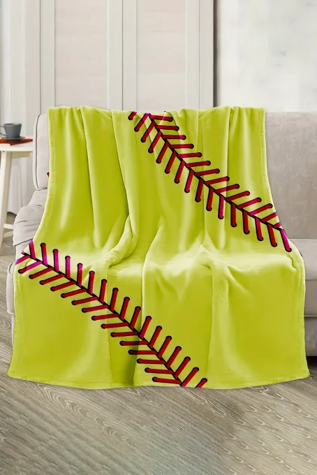 黄色棒球接缝印花柔软法兰绒毛毯