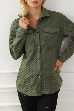 绿色复古绗缝带盖口袋纽扣夹克衫