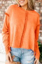 橙色外露接缝高低毛边运动衫