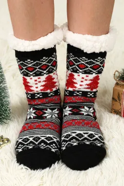 黑色圣诞树图案保暖袜