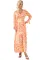橙色波西米亚花卉裹身 V 领系带长袖连衣裙
