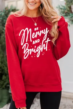 红色 Be Merry And Bright 圣诞图案套头衫