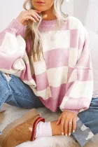 粉色格纹主教袖毛衣