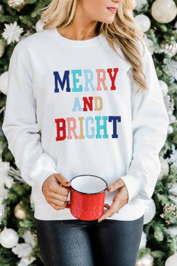 白色 MERRY AND BRIGHT 拼接图案套头衫