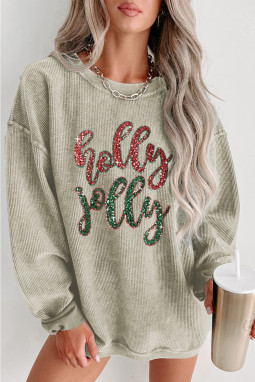 绿色亮片 holly jolly 图案套头衫