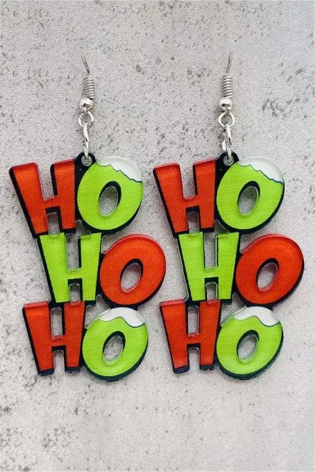 绿色 HO HO HO 圣诞吊坠耳环