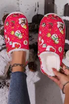 火红色圣诞卡通雪人印花模糊冬季拖鞋