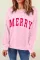 粉色 MERRY 字母印花宽松圣诞套头衫