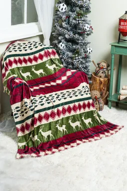 圣诞麋鹿印花双面夏尔巴羊毛毯 130*150 厘米