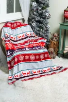 红色圣诞麋鹿印花双面羊毛毯