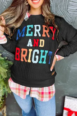 黑色 Merry And Bright 绞花针织套头卫衣