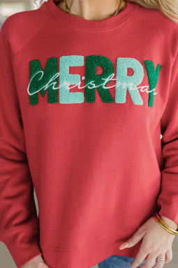 红色字母 MERRY 圣诞插肩袖套头衫