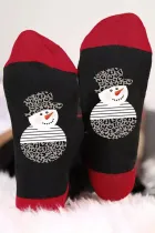 黑色圣诞雪人拼色袜子