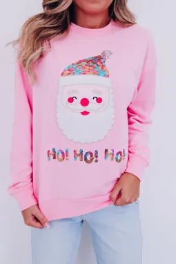 粉色 HO HO HO 亮片圣诞老人运动衫
