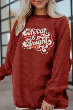 红色 Merry & Bright 亮片罗纹圆领运动衫