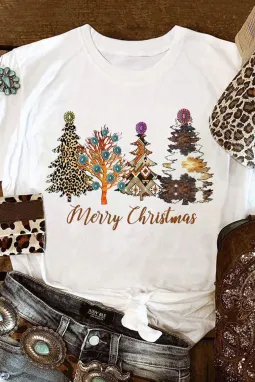 白色圣诞快乐图案 T 恤