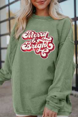 草绿色 Merry & Bright 亮片罗纹圆领套头衫