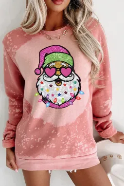 粉色扎染圣诞老人图案套头运动衫