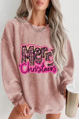 粉色圣诞快乐字母图案运动衫